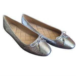 New Michael Kors Metallic Silver Ballet Flats Bow Size 11 Quiet Luxury Y2